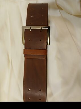 Banana Republic Wide Brown Leather Belt Corset Style with Metal Buckle Sz Small